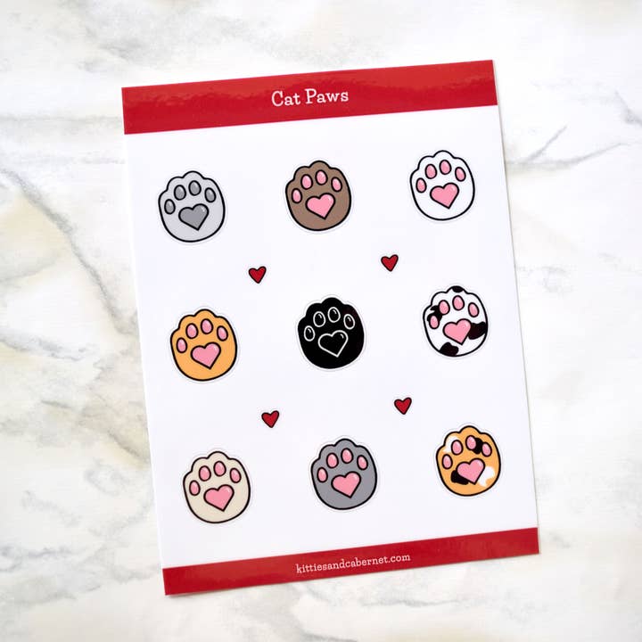 Cat Sticker Sheet - Cat Paws for wholesale by Kitties and Cabernet