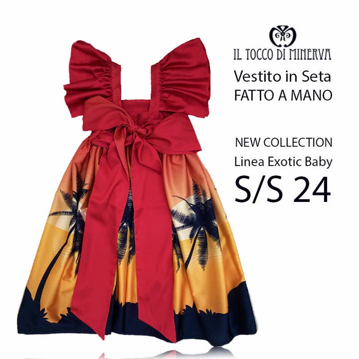 Girl's dress in silk Exotic Summer 24 Line - Handmade for wholesale by Il Tocco di Minerva