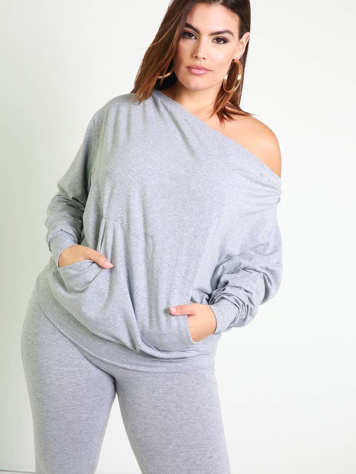 Reassurance Over The Shoulder Sweater & Legging Set - Gray for wholesale on Faire2
