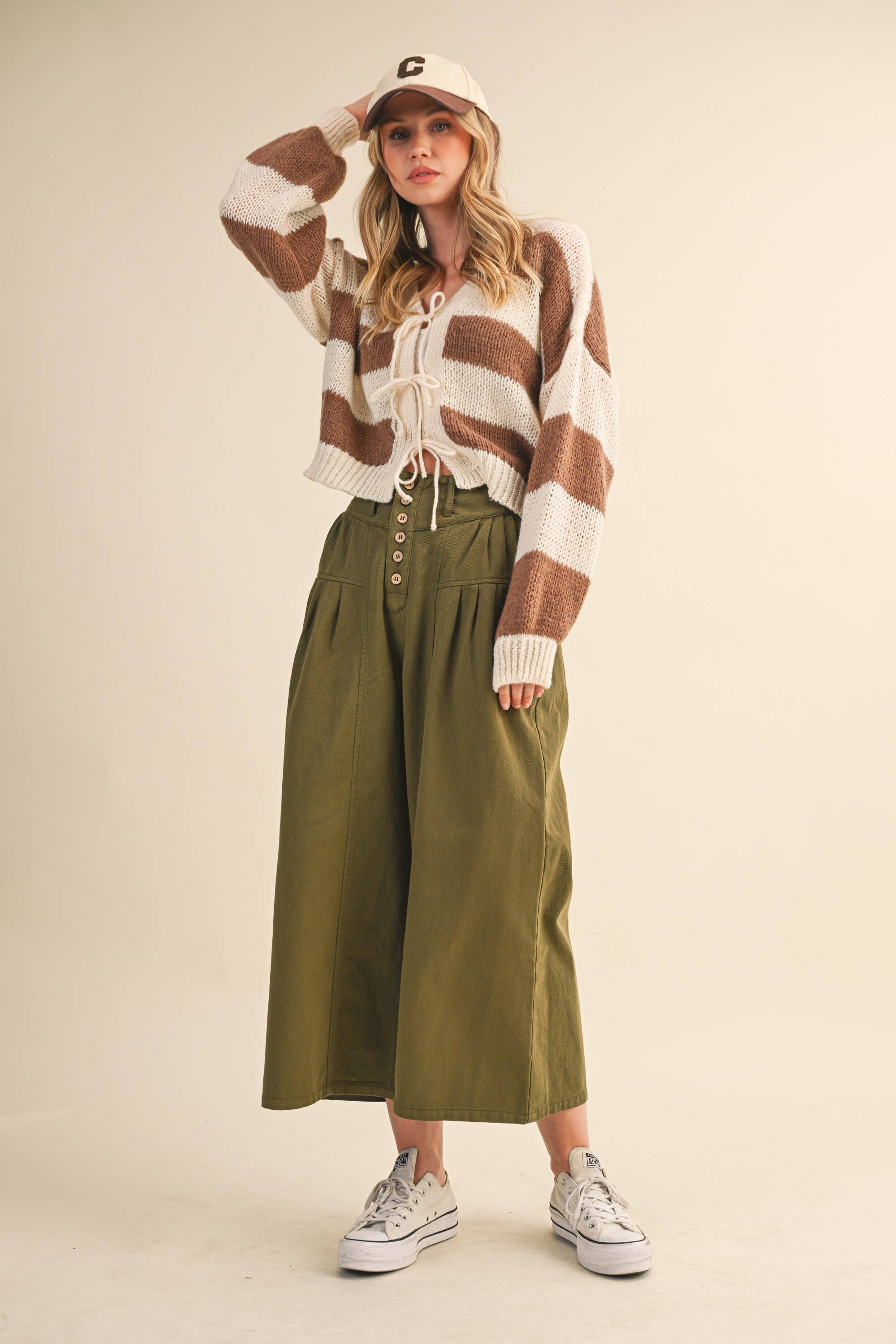 Klesis – wholesale Pants – Women's – IP1419 COTTON TWILL HIGH WAIST CROPPED WIDE LEG PANTS14