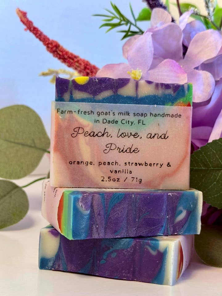 Peach, love, and PRIDE for wholesale by The GOAT Soap Co