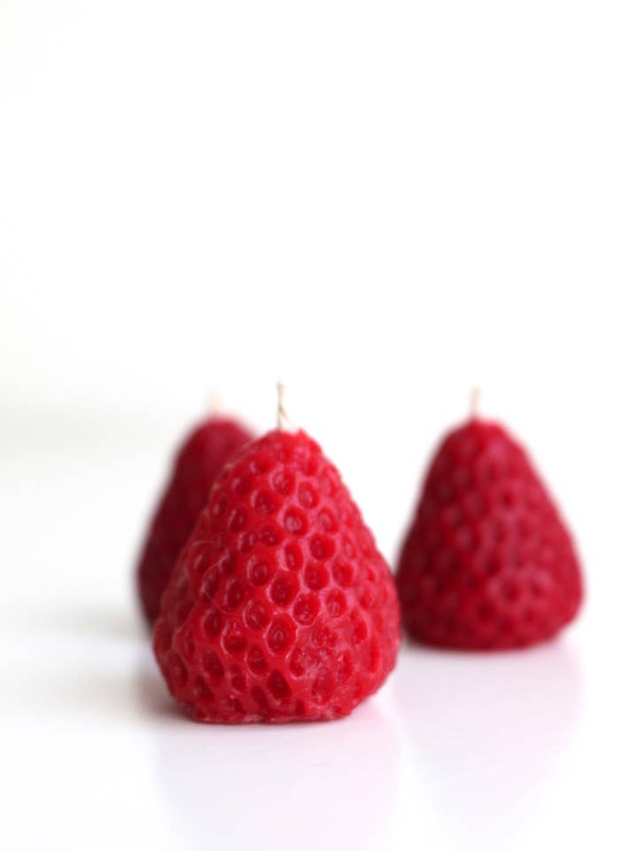 Beeswax Strawberry Candles for wholesale by Jewitches