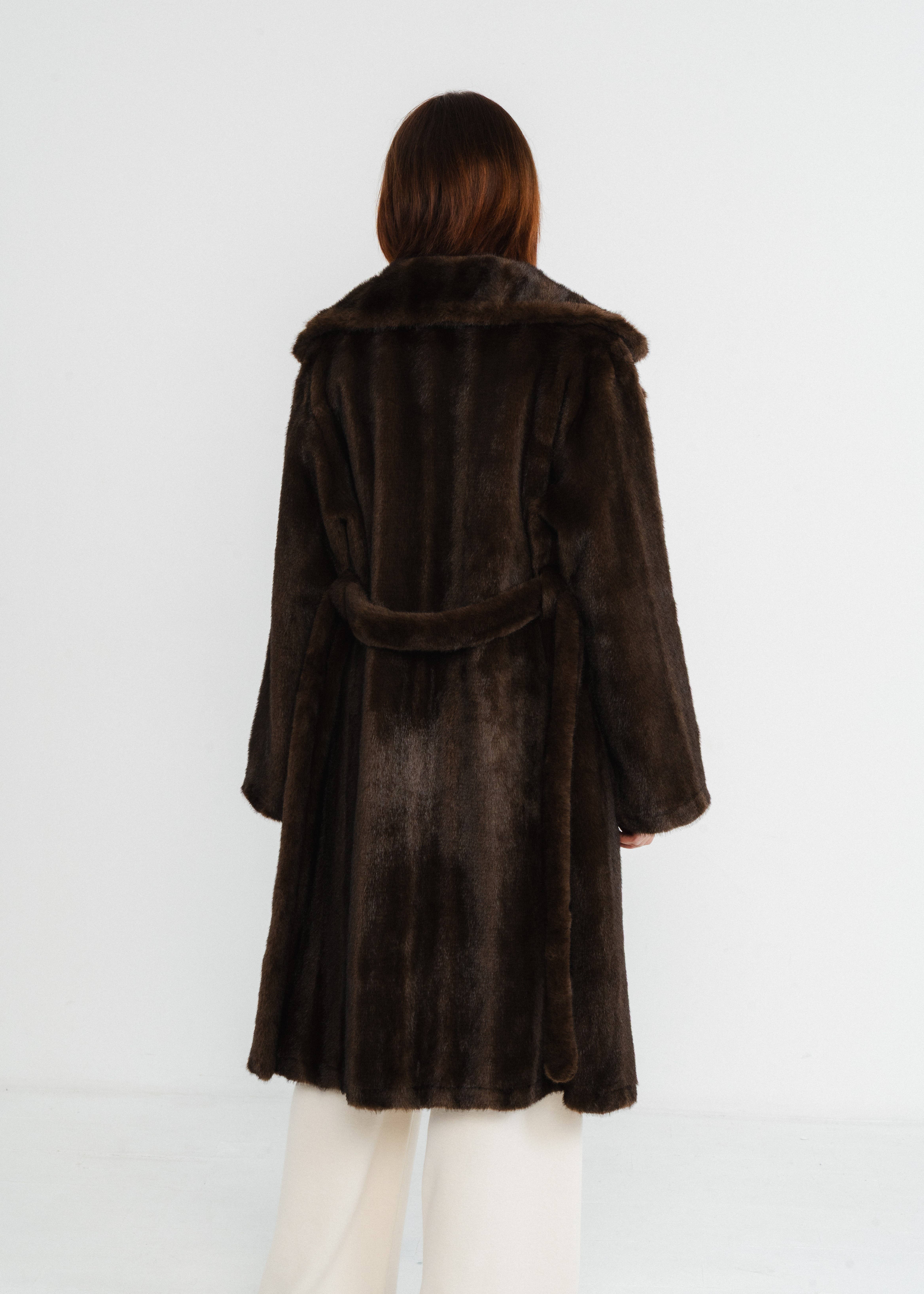 brun Lång kappa i fuskpäls med fickor och bälte för wholesale på Faire3