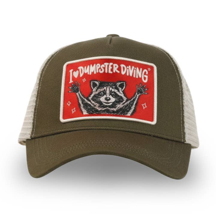 I Love Dumpster Diving Raccoon | Funny Trucker Hat for wholesale by Sleazy Greetings