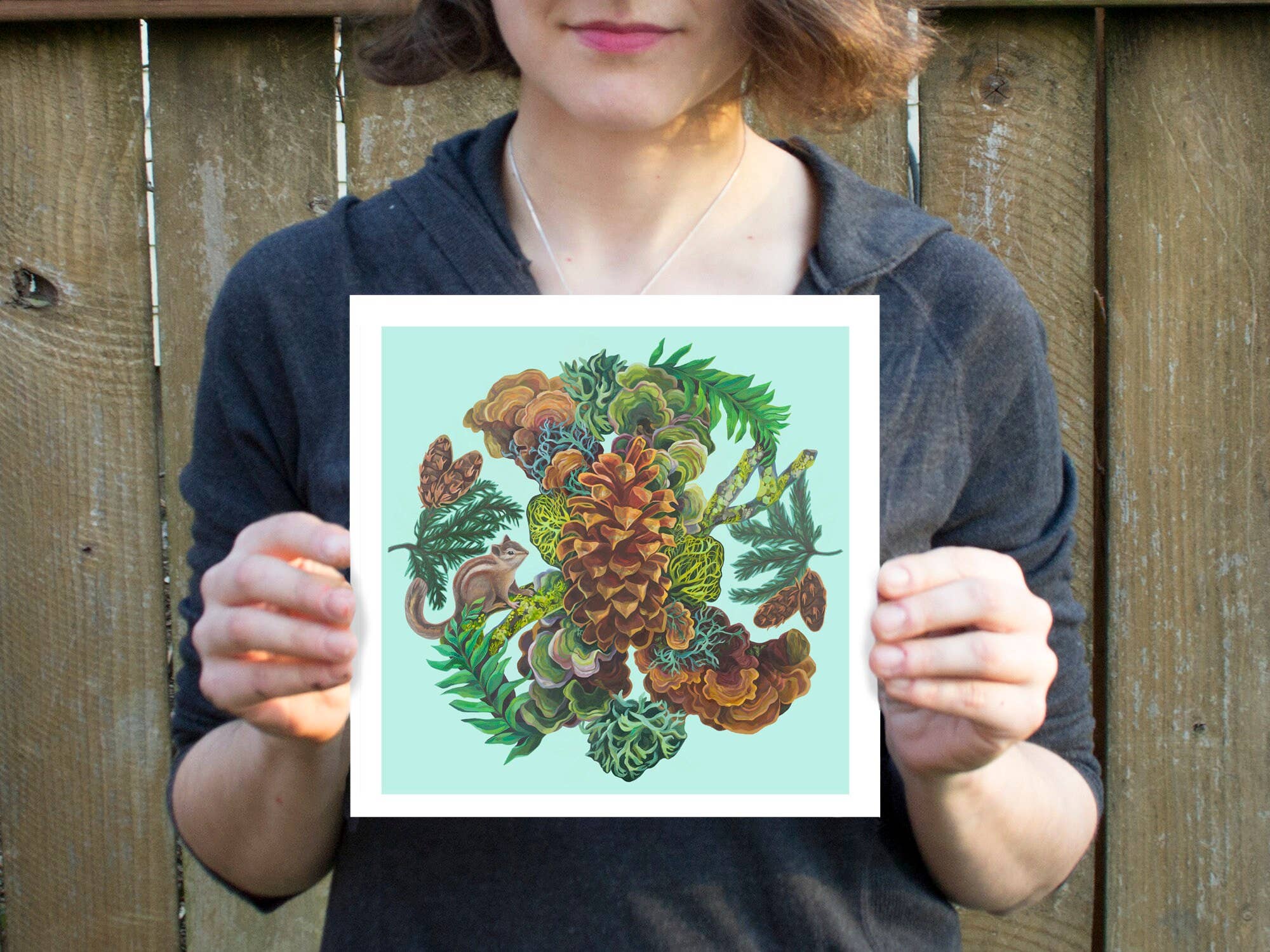 Marigold Art Studios - Wholesale Art Print - Pinecone, Chipmunk & Ferns Forest Wildlife Art Print1