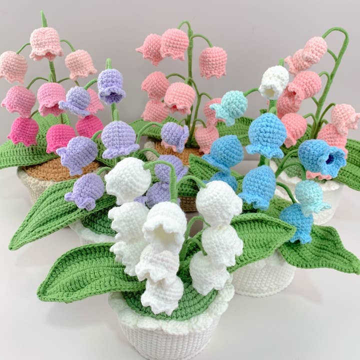 Lilyrosy(Duty free) - Vendita all'ingrosso Fiori finti - Vasi di Mughetto all'Uncinetto, Decorazione per la Casa Fatta a Mano6