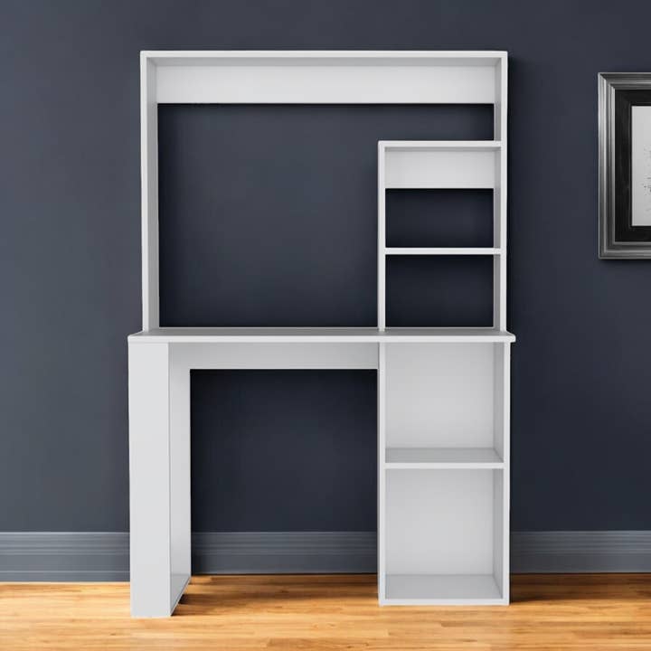 HomeRoots - Wholesale Desk Drawer - 39" White Wood Computer Desk With Hutch