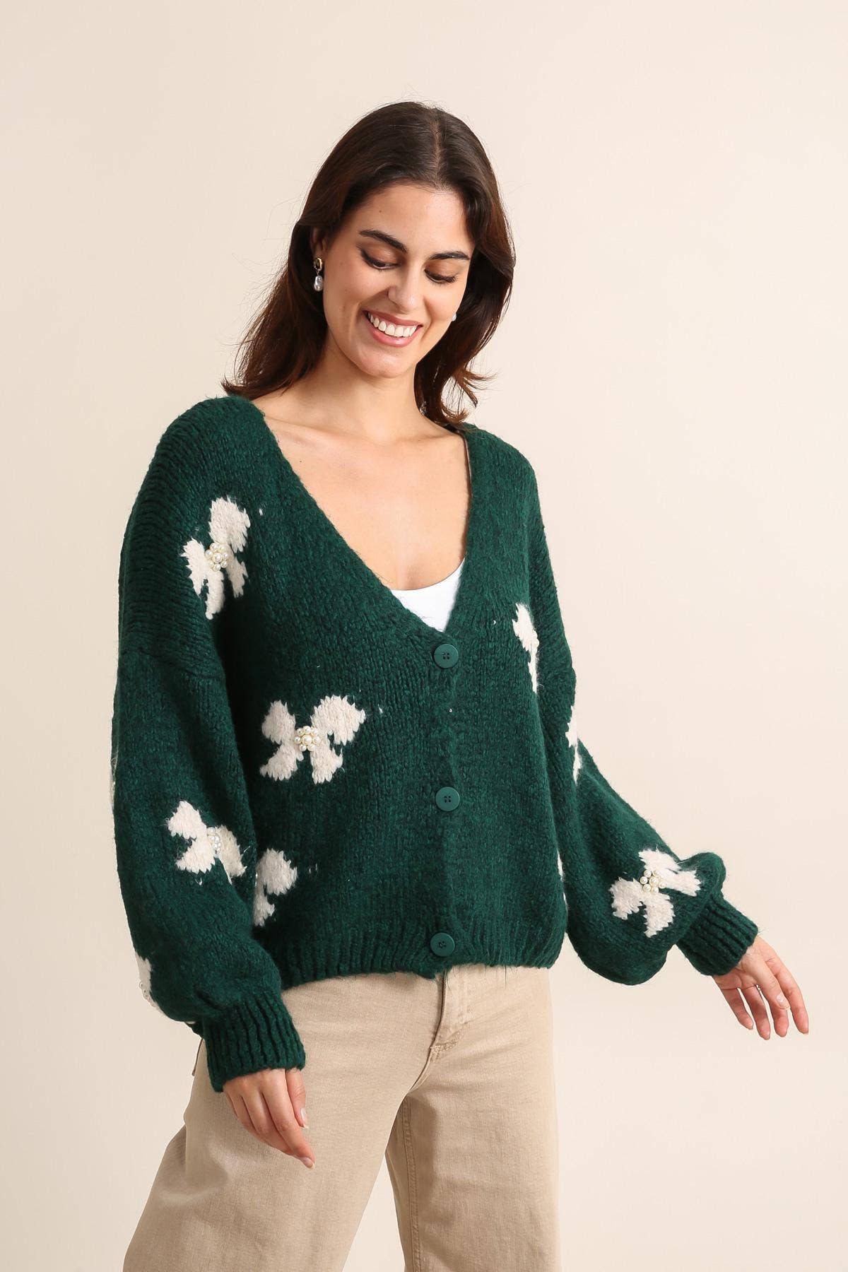 LÉA & LUC - Vente Pull en maille – femme - Gilet motif papillon avec perle REF. 2066621