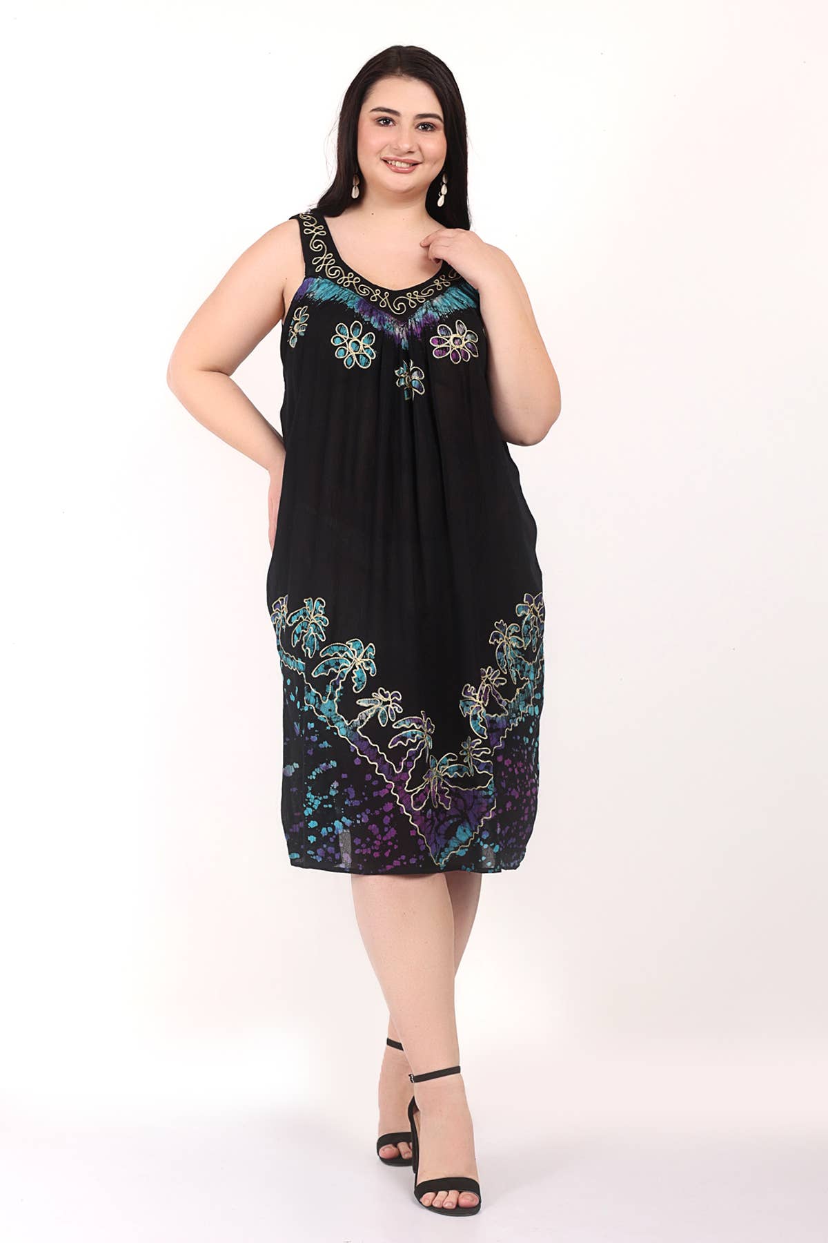 Wevez – wholesale Dress – Women's – Women Solid Embroidered Floral batik Summer Sleeveless Dress3