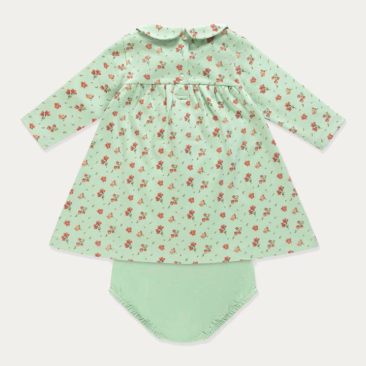 Baby Dress, Floral Cotton Baby Girl Dress Set, Pistachio Green for wholesale on Faire