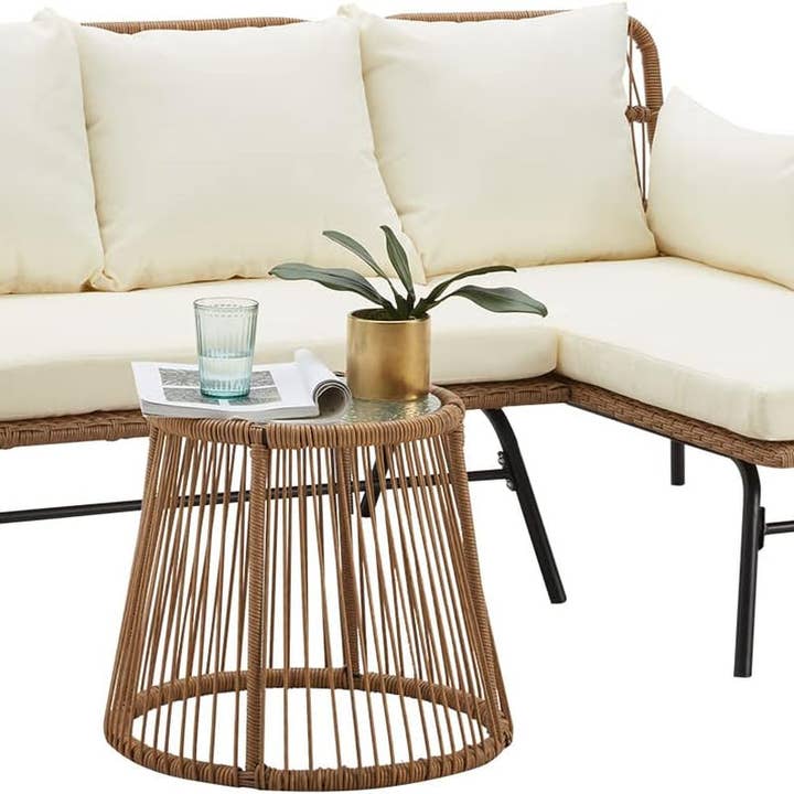 White L Shaped Patio Furniture Set with Thick Cushions for wholesale on Faire