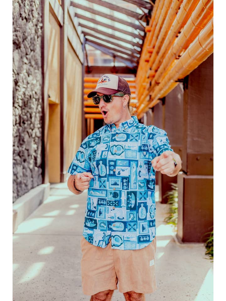 Park Candy - Wholesale Button Down Shirt - Men's - Blue Hawaii Tiki Tiki Aloha Shirt6