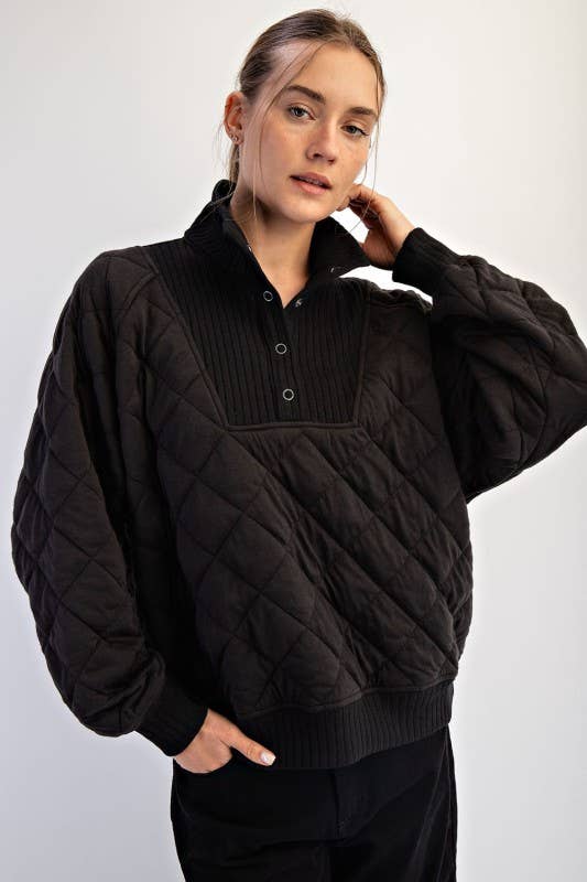 Sunday Morning - Venta al por mayor Sudadera - Mujer - T350037-Pulóver Acolchado de Manga Larga con Broches2