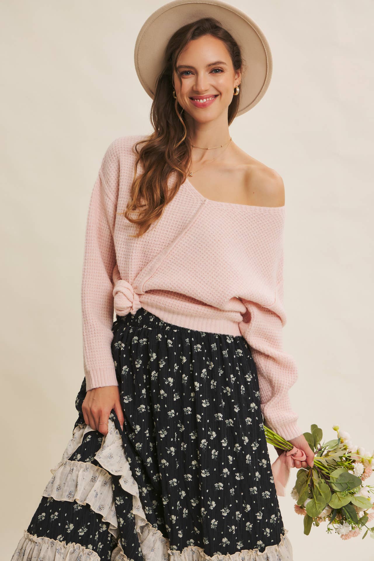 in february - Wholesale Knit Sweater - Women's - KIND TO PLANET WAFFLE SWEATER TOP WITH EXPOSED SEAM27