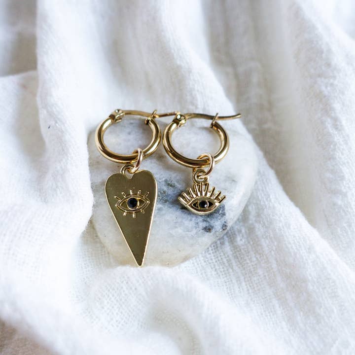 Daemon srls - Wholesale Dangle Earrings - Ygritte ~ ACCIAIO INOSSIDABILE~Orecchini a cerchio cuore e occhio1