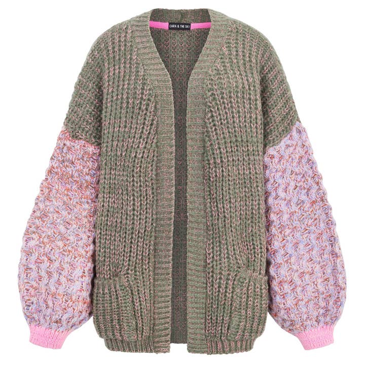 Cara & The Sky - Wholesale Cardigan - Women's - Madison Oversized Balloon Sleeve Knit Cardigan - Khaki Knit