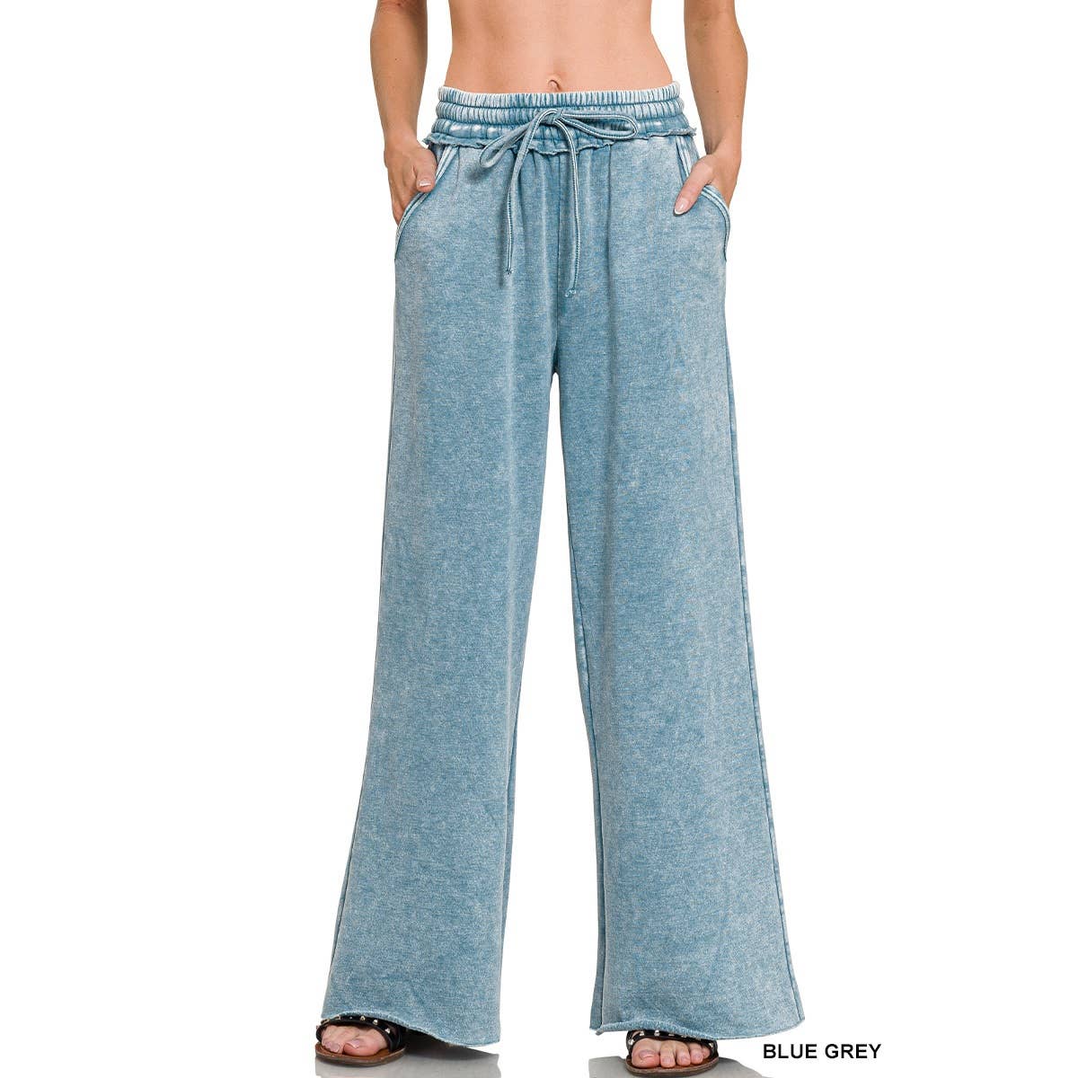 Apolline - Wholesale Pants - Women's - Acid wash fleece palazzo sweatpants with pockets7