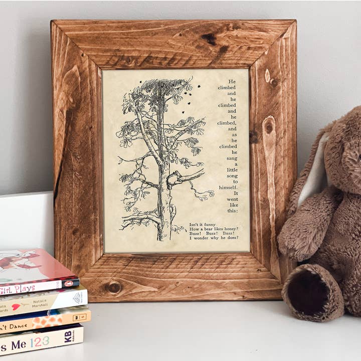 Winnie The Pooh Climbing Tree Framed Picture for wholesale by Swinford Designs