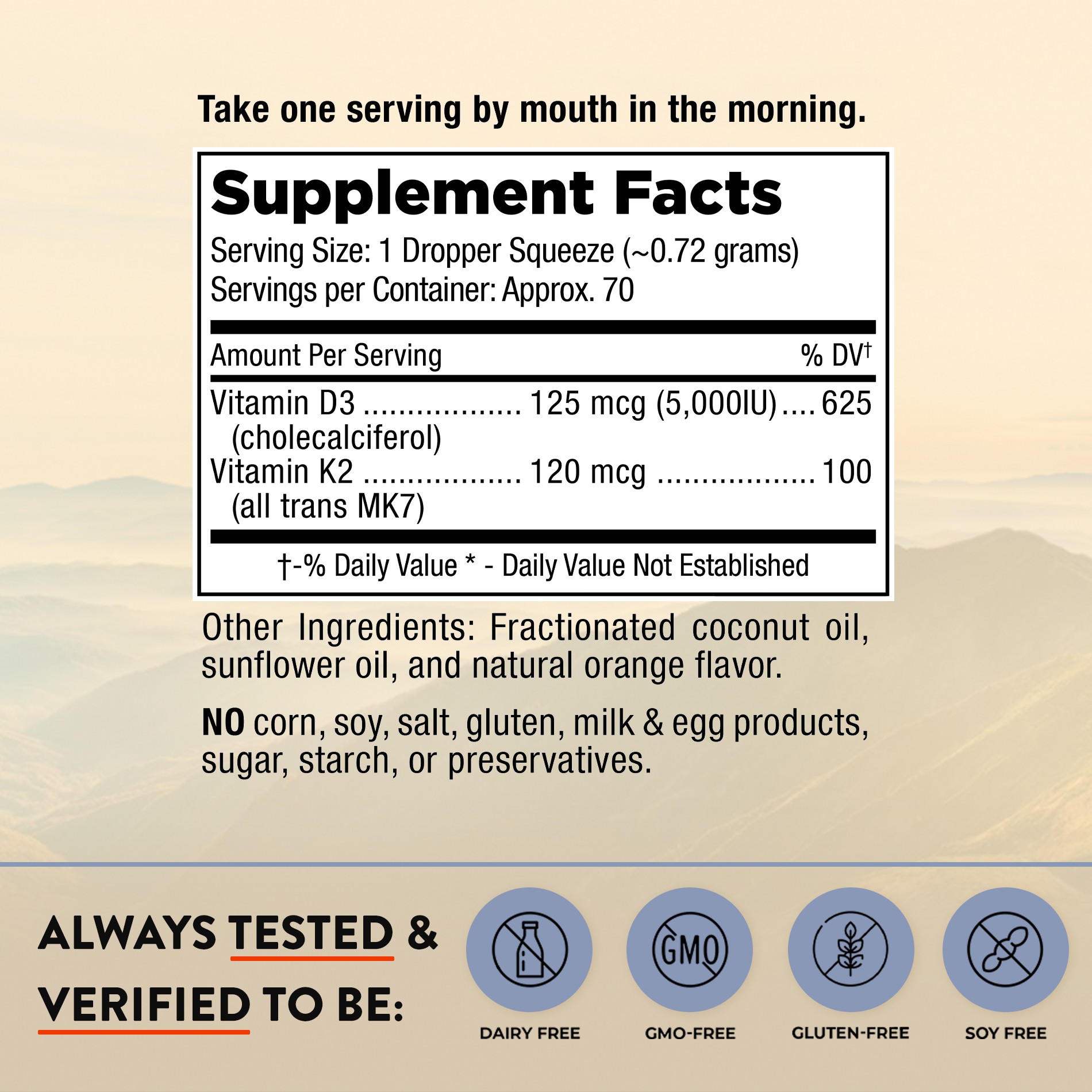 Mt. Angel Vitamins - Wholesale Oral Supplement/Vitamin - Mt. Angel Vitamins' Everyday Liquid Sunshine D3+K2 - 2 fl oz1