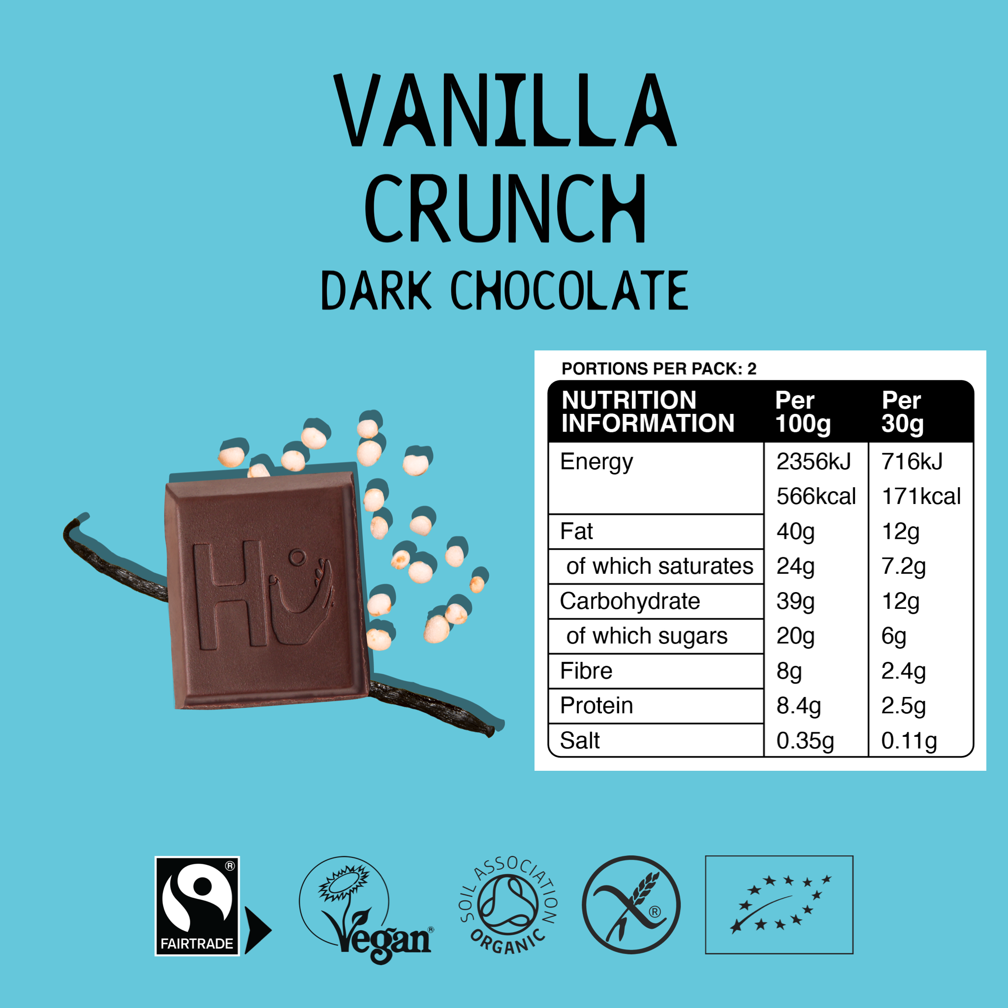 Hu – wholesale Chocolate bar – Hu Vanilla Crunch Dark Chocolate Bar - Box of 124