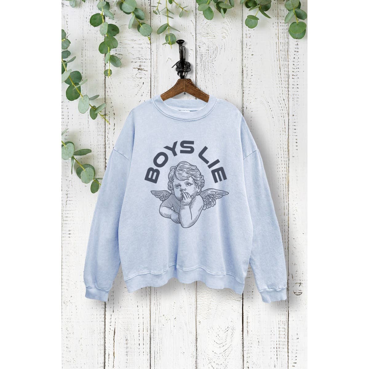 VINTAGE POINT USA - Wholesale Graphic Sweatshirt - Women's - BOYS LIE BABY ANGEL GRAPHIC PRINT MINERAL WASHED SWEATSHIRT1