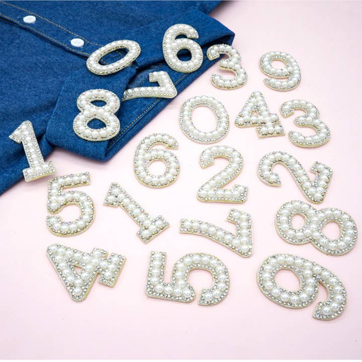 0 to 9 Pearl Rhinestone Number Patches for Clothes Slippers for wholesale on Faire3