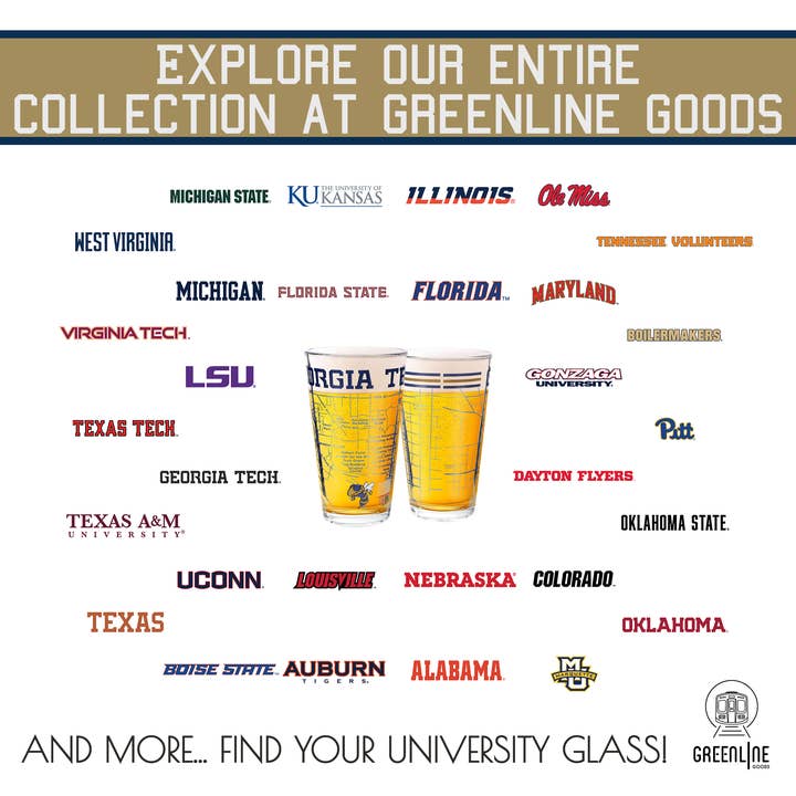 Greenline Goods - Wholesale Beer Glass/Mug - Georgia Tech Pint Glasses - Georgia Tech Buzz Logo & Campus Map Georgia Institute of Technology College Grads and Alumni (Set of 2)5