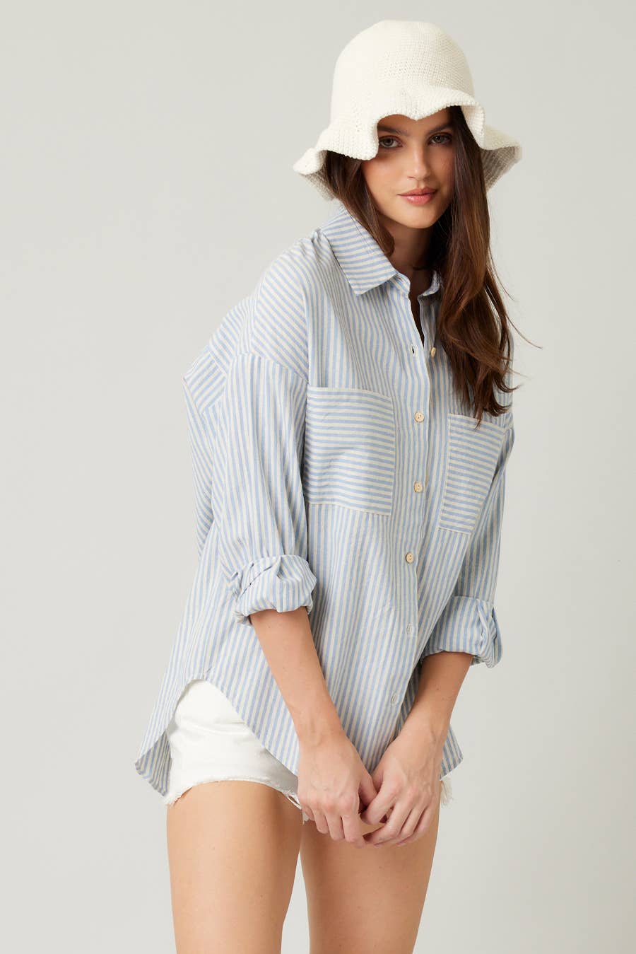 ILLA ILLA - Wholesale Button Down Shirt - Women's - Striped Cotton Shirt Top40