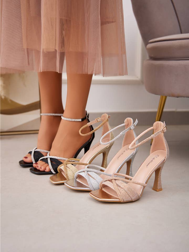Glitter high-heeled sandal with ankle strap - 3387 for wholesale by BELLE WOMEN | SUPER MODE