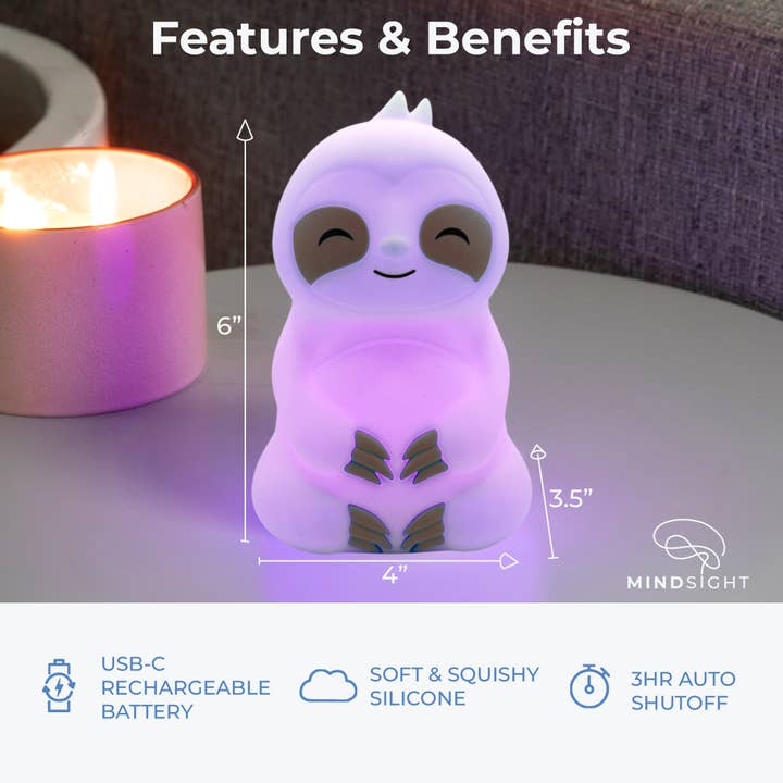 Mindsight - Wholesale Meditation Supplies - Slow It Down Sloth: Kids' Night Light & Meditation Buddy