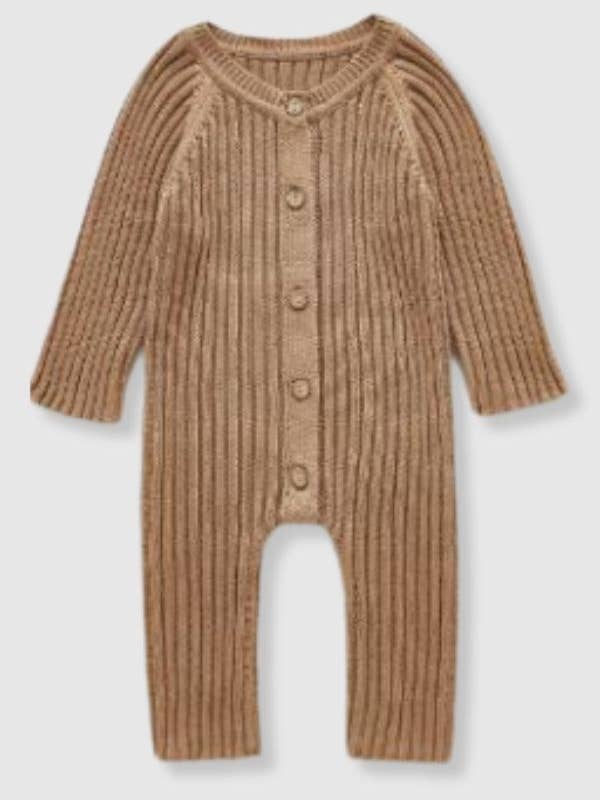 100% Cotton Knit Romper - Beige for wholesale by Bleu & Co