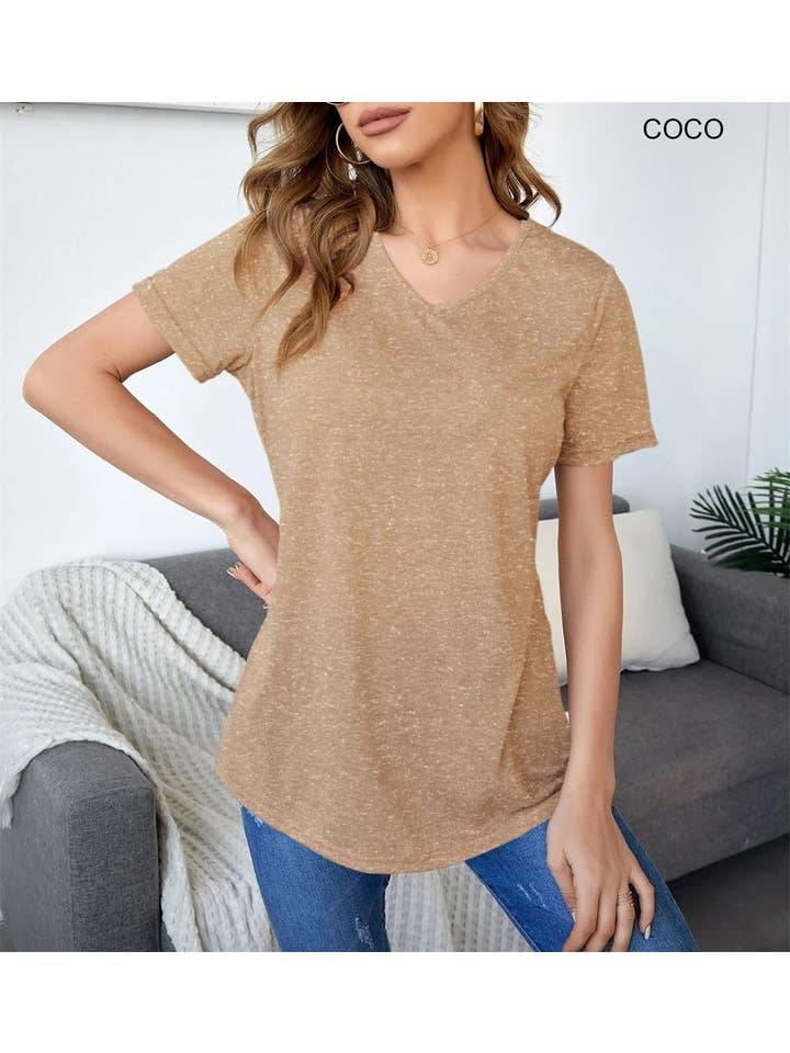 Follow Me Apparel - Wholesale T-Shirt - Women's - Solid V-Neck Casual Tops - MP00257