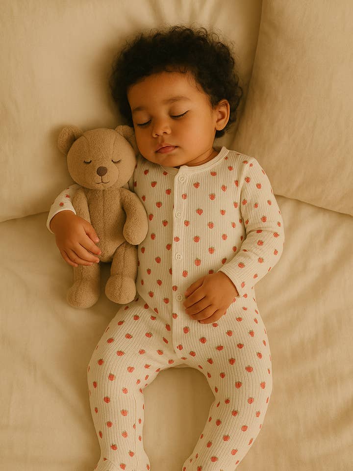 Nouveau Barboteuse Imprimé Fraise – Barboteuse Bébé Unisexe à Manches Longues pour la vente par Himmelberg Baby