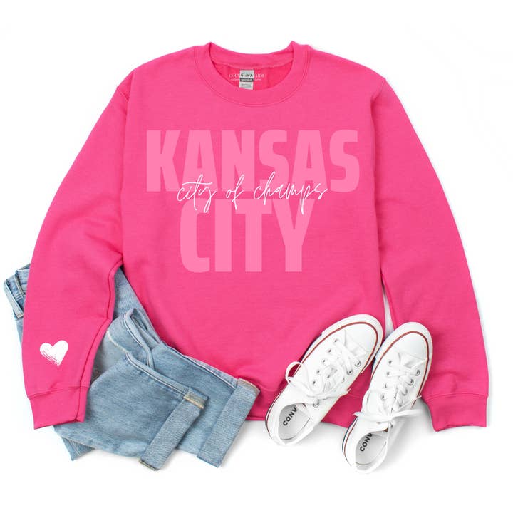 Country Charm Wholesale - Wholesale Graphic Sweatshirt - Unisex - Kansas City | City of Champs + heart sleeve