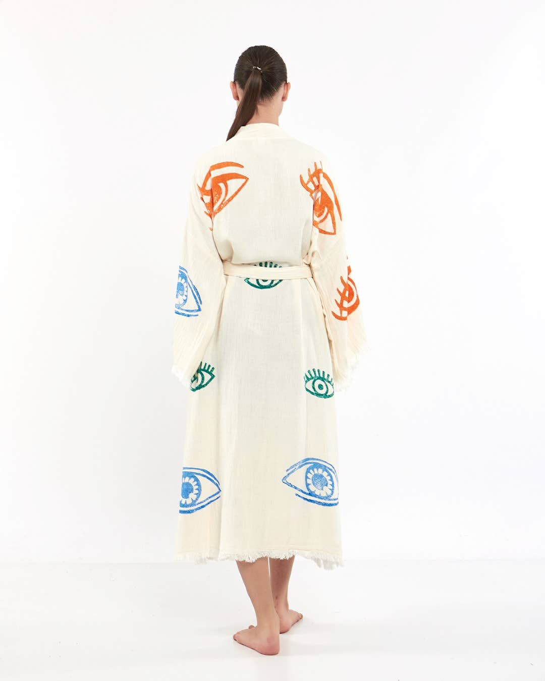 Yaz Concepts - Wholesale Kimono - Women's - Colorful Eye Print Bathrobe Festival Kimono Coverup White  11