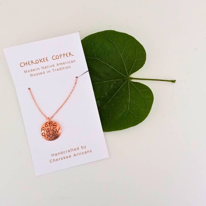 Cherokee Copper - Wholesale Pendant/Charm Necklace - Cherokee Syllabary Round Necklace1