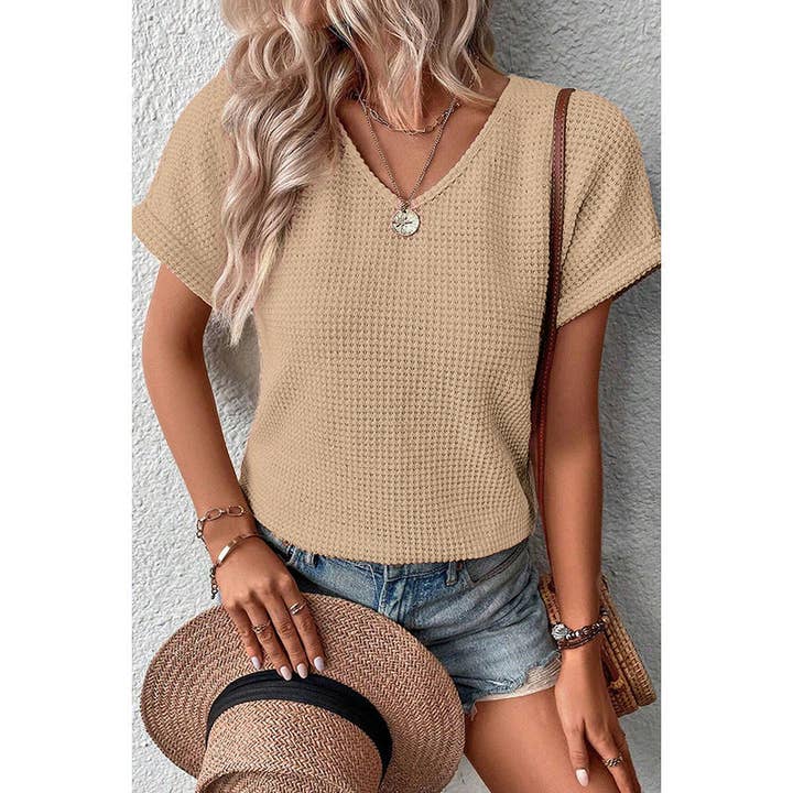 apricot Fashion Back Button Design Short Sleeve T-Shirt for wholesale on Faire