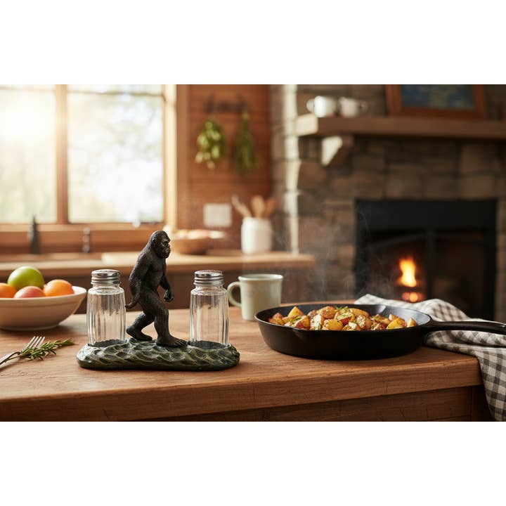 Bigfoot Sasquatch Cryptid Salt and Pepper Shaker Holder Set for wholesale by De Leon Collections