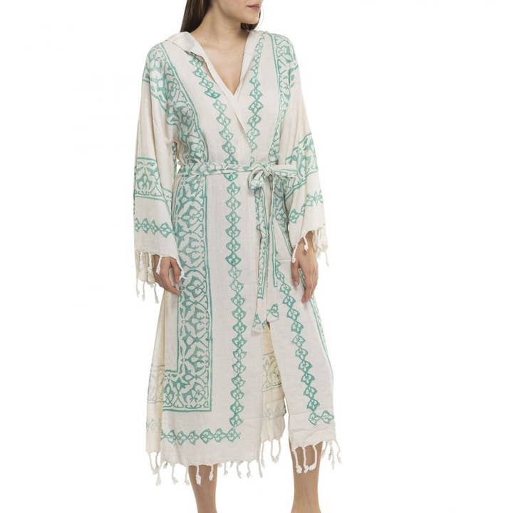 Mint Block Print Strand Robe Loungewear Hemkläder för wholesale av Buldano