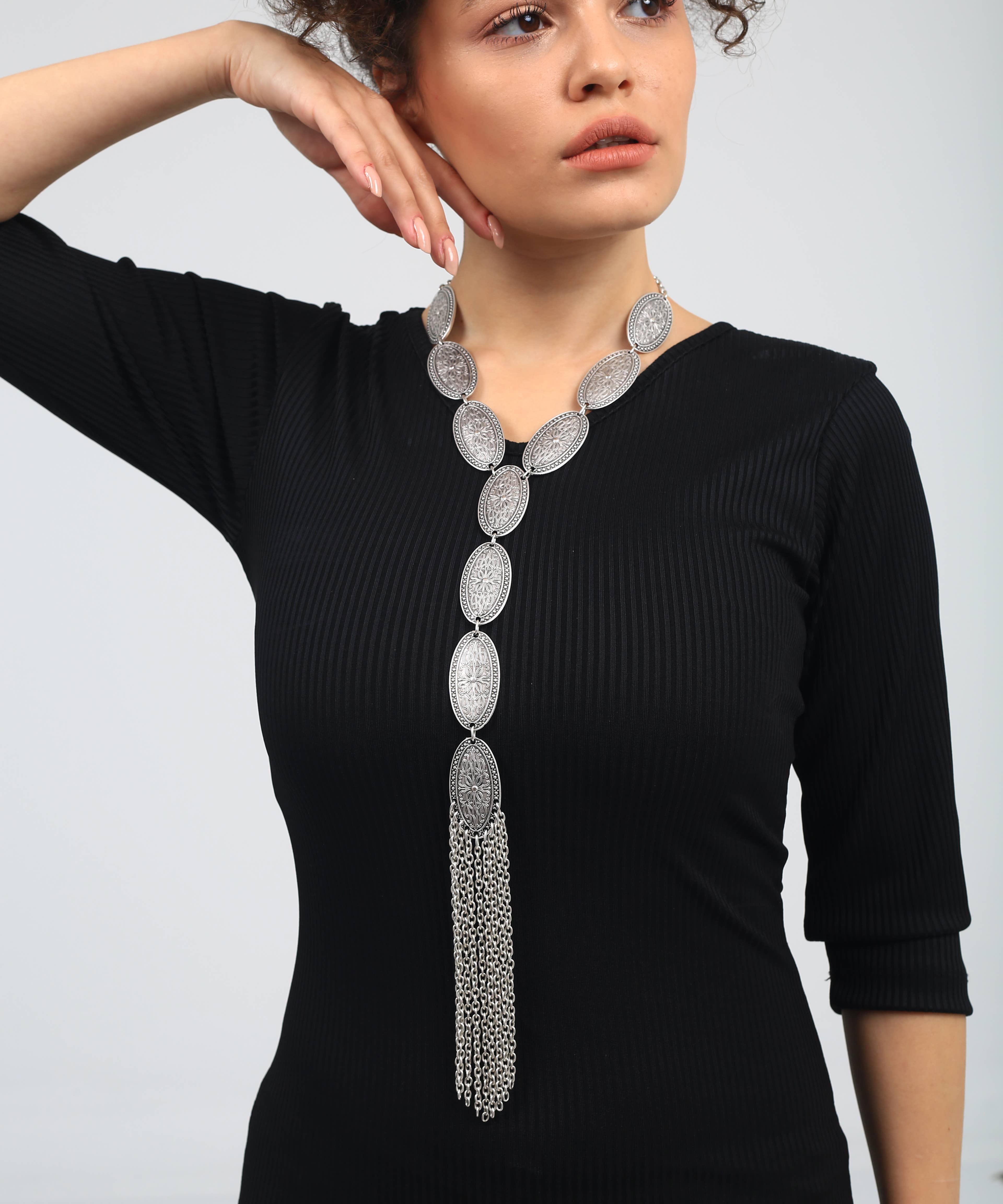 AVENS - Wholesale Y-Neck/Lariat Necklace - Silver Plated Bohemian Design Necklace1