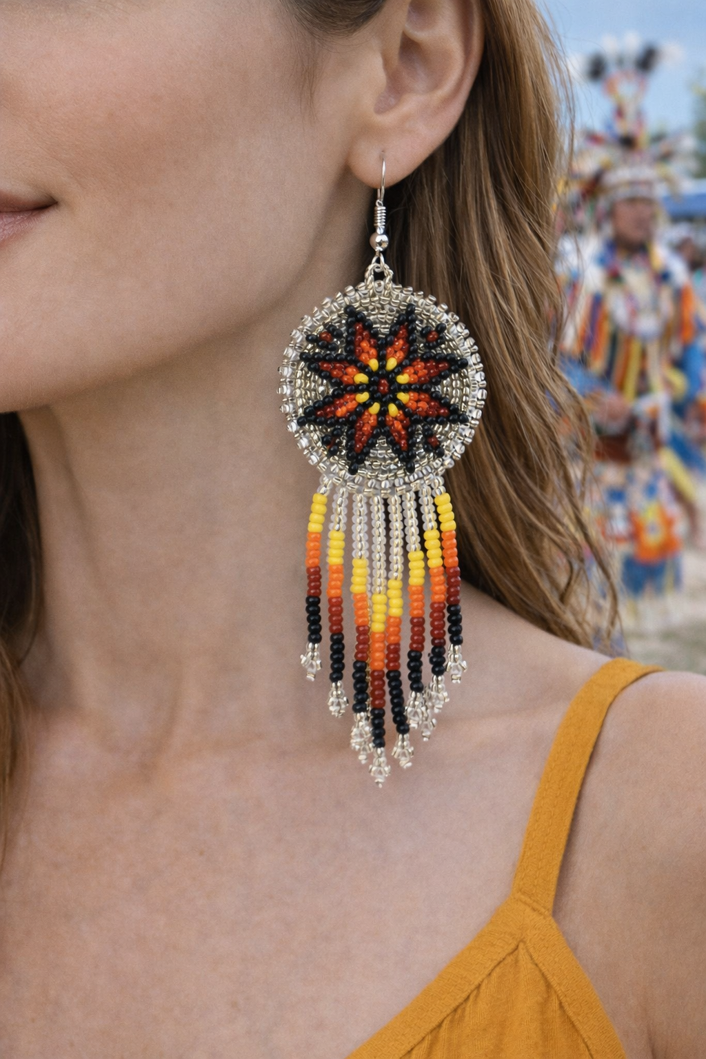 BEADS CORNER – Brincos de argola por atacado – Brincos de gancho de franja redonda de prata com contas feitas à mão1