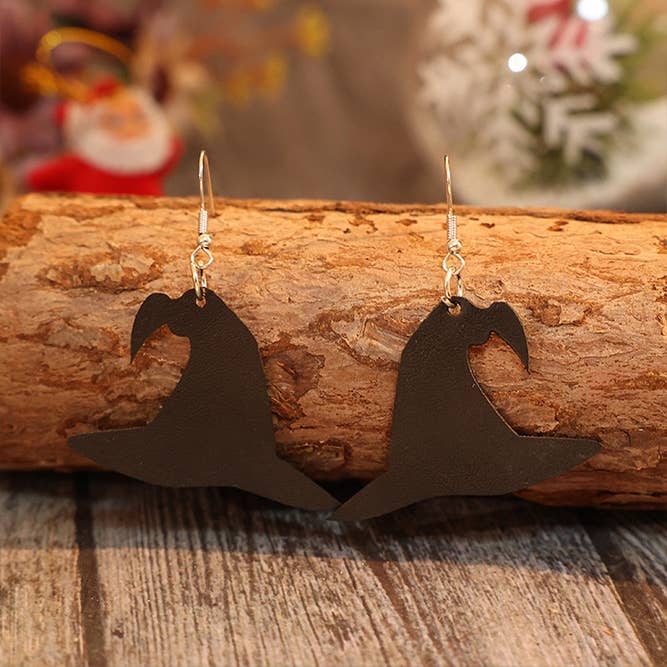 Negro Pendientes de cuero con sombrero de mago oscuro para Halloween SP396 de venta al por mayor en Faire