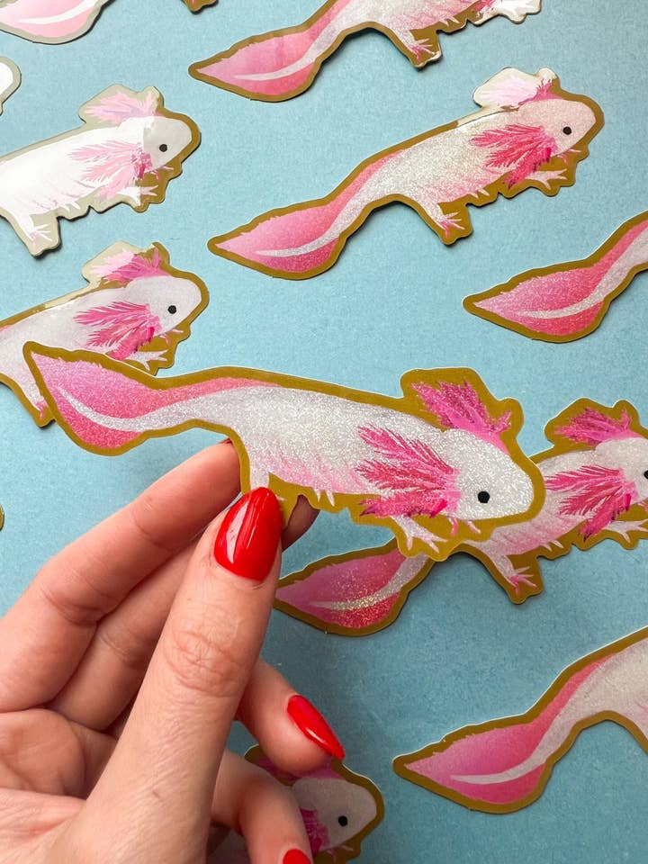 Glitter Axolotl Sticker - Glossy for wholesale by Katie Daisy