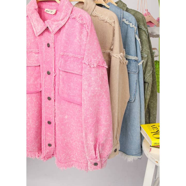 Gewaschene, lässige Jeans-Shackejacke in Übergröße für den Großhandel von Apolline