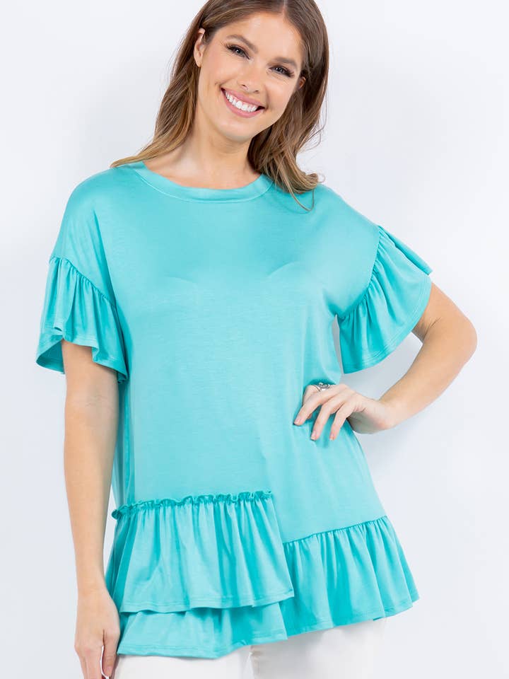 Celeste Clothing – Großhandel Tunika – Damen – ASYMMETRISCHES TOP IN ÜBERGRÖSSE MIT RÜSCHENÄRMELN -CT43825-PL7