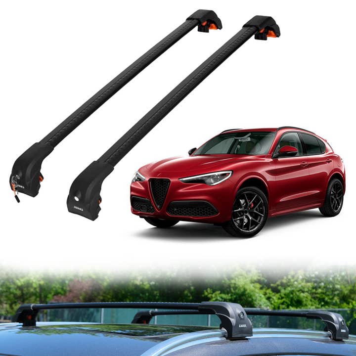 Heavy Duty 220 LBS Roof Rack Crossbars for Alfa Romeo Stelvio 2018-2026 - Silver for wholesale by Erkul Auto USA