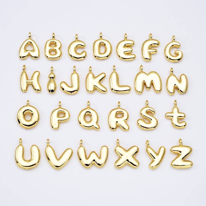 Beads Creation - Wholesale Individual Charm/Pendant - Gold-Filled Alphabet Balloon Initial Pendant Charm