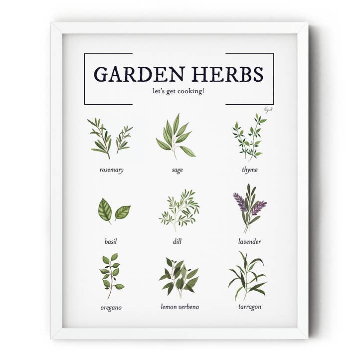 8 x 10 Garden Herbs Aquarell Kunstdruck für den Großhandel von Petals by Priya Watercolor Designs