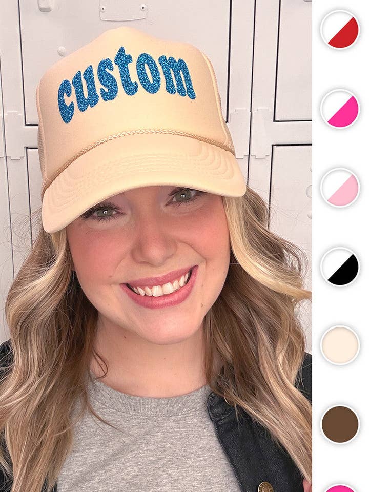 Glitter Custom Trucker Hat for wholesale by Sugar Stitch