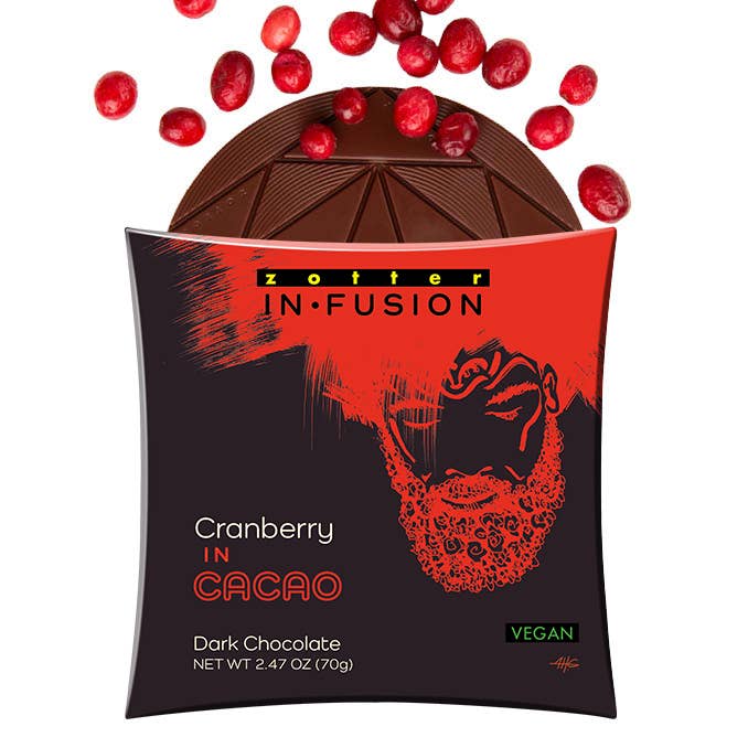 Cranberry in Cacao (In•Fusion) for wholesale by Zotter Chocolates